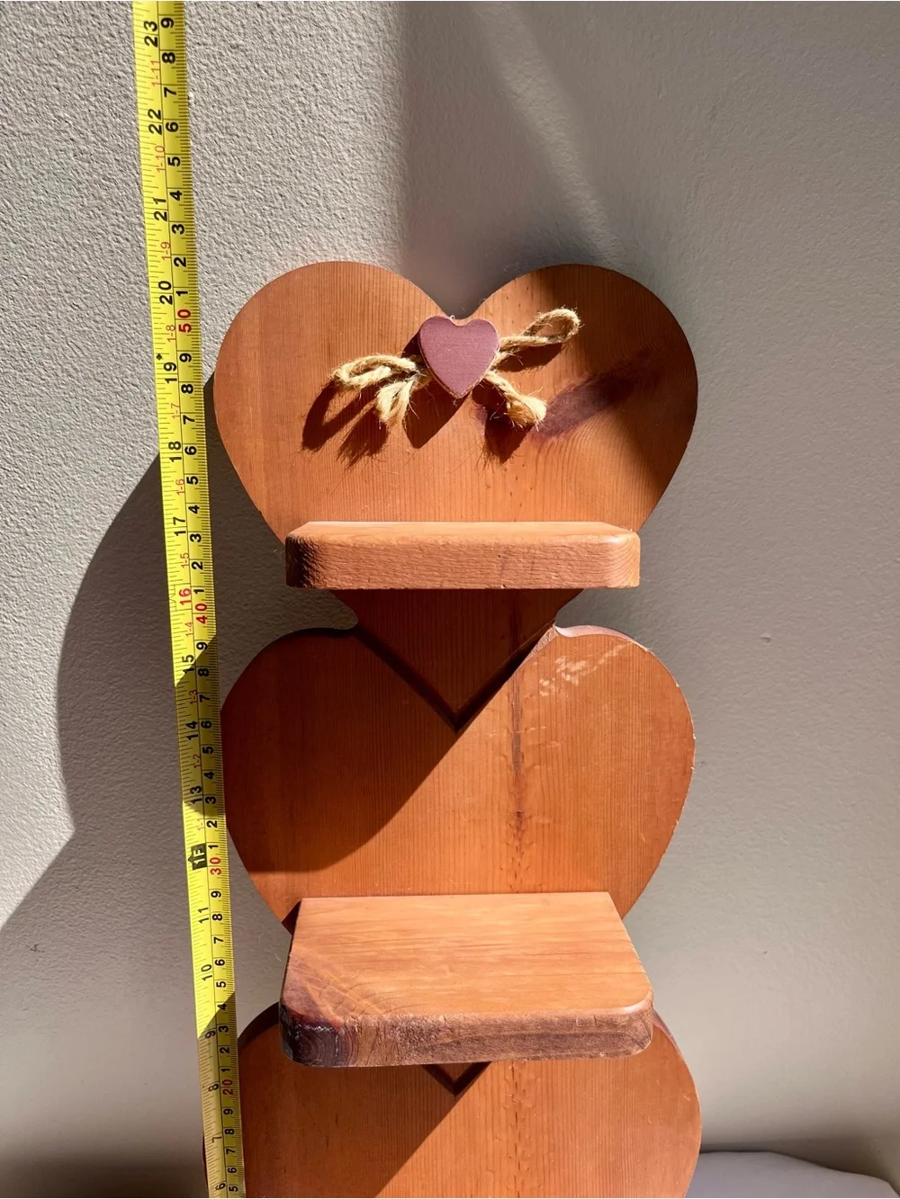 Vintage Wooden Heart Wall Shelf - Brown